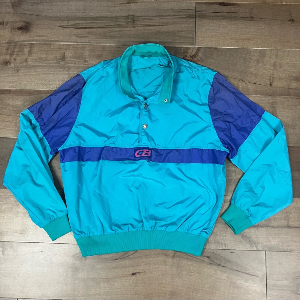 Vintage CB Sports Men’s Size M 1/4 Snap Pullover Jacket Teal & Purple